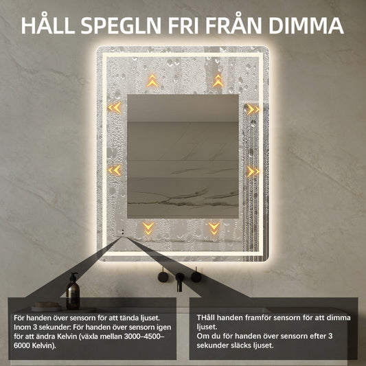 Fyrkantig spegel med Frontlight LED-ljus och värme 80x100 cm