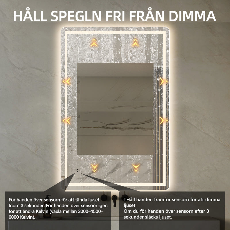 Fyrkantig spegel med Frontlight LED-ljus och värme 80x120 cm
