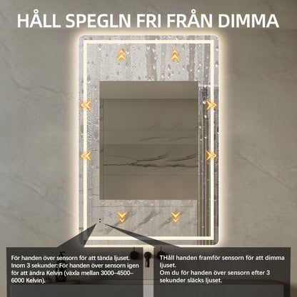 Fyrkantig spegel med Frontlight LED-ljus och värme 80x120 cm