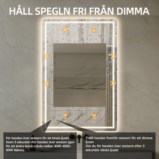 Fyrkantig spegel med Frontlight LED-ljus och värme 80x120 cm