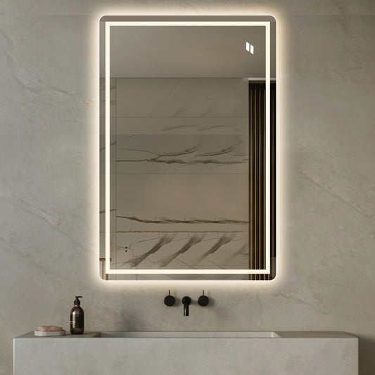 Fyrkantig spegel med Frontlight LED-ljus och värme 80x120 cm