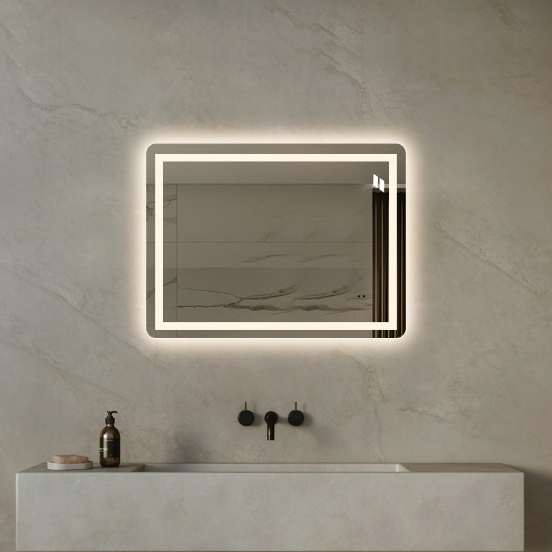 Fyrkantig spegel med LED-ljus (front + backlight) och värme 80x60 cm