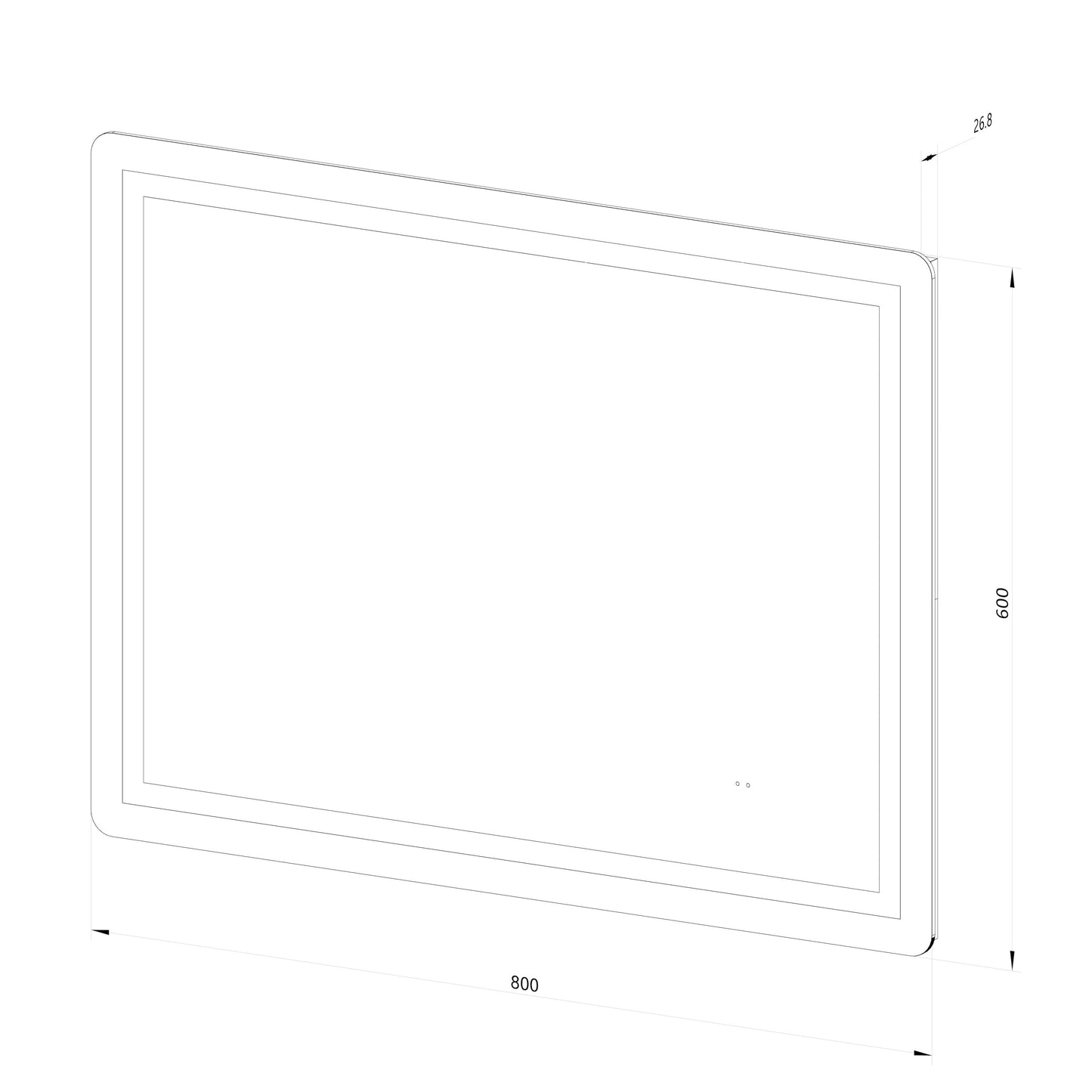 Fyrkantig spegel med Frontlight LED-ljus och värme 80x60 cm