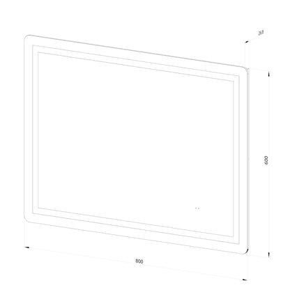 Fyrkantig spegel med Frontlight LED-ljus och värme 80x60 cm