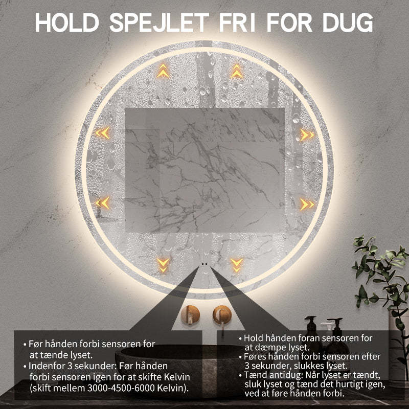 Rund spegel med LED-ljus (front + backlight) och värme Ø100 cm