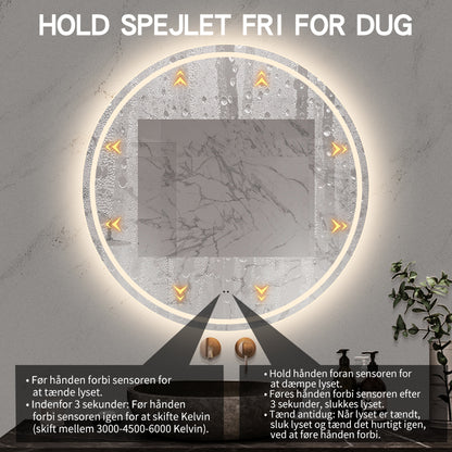 Rund spegel med LED-ljus (front + backlight) och värme Ø100 cm