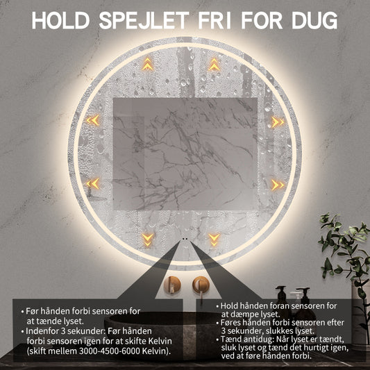 Rund spegel med LED-ljus (front + backlight) och värme Ø100 cm