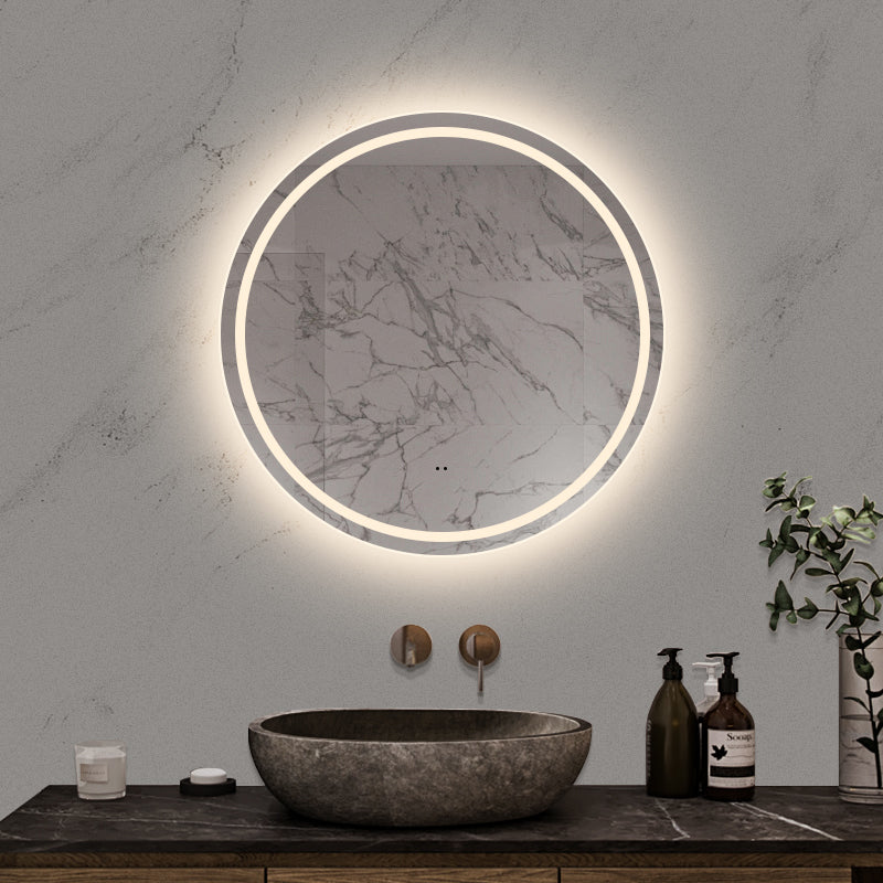 Rund spegel med LED-ljus (front + backlight) och värme Ø80 cm