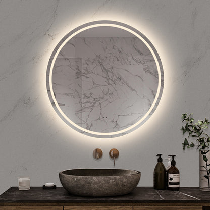 Rund spegel med LED-ljus (front + backlight) och värme Ø90 cm