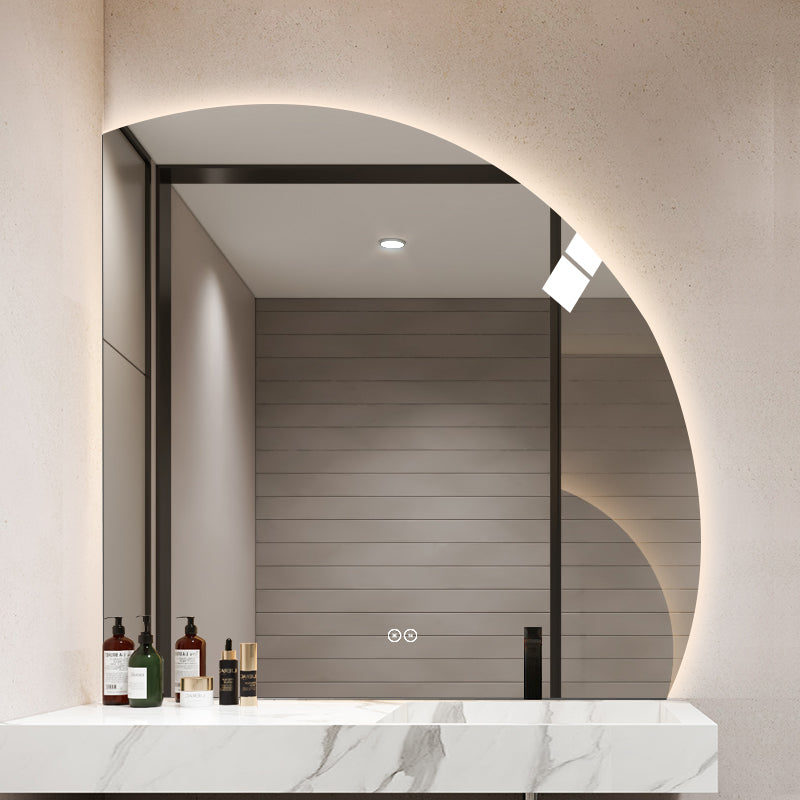 1/4 rund spegel med LED-ljus och värme, 100x100 cm (Högervänd)