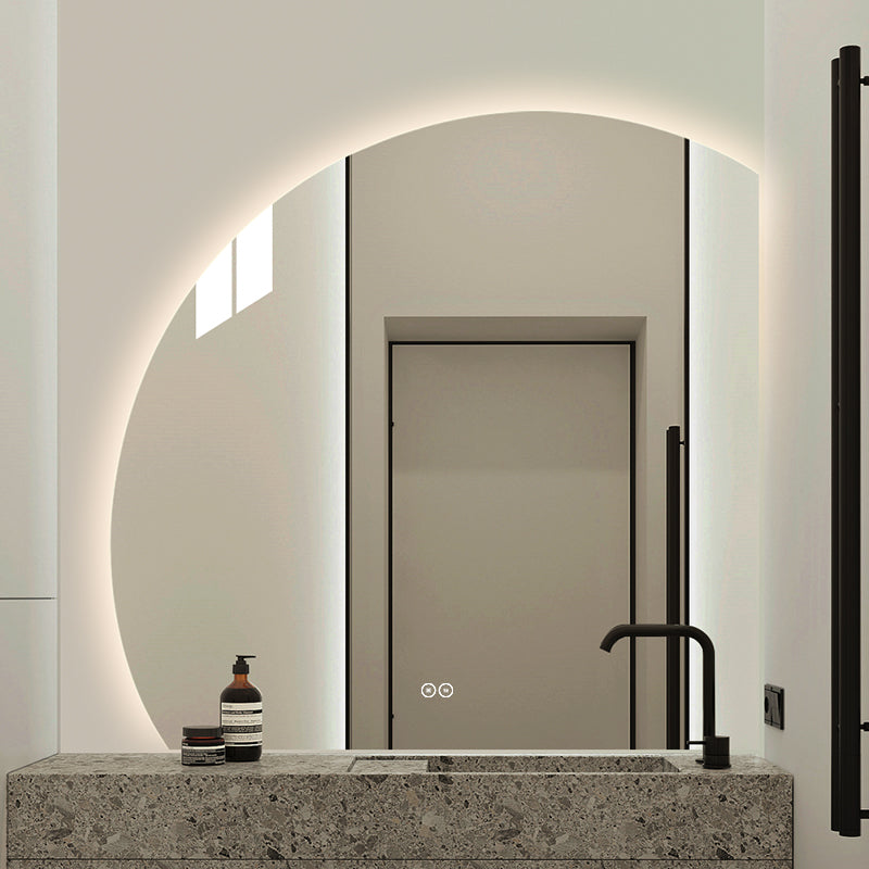 Halvcirkelspegel med LED-ljus och värme, 100x100 cm (Vänstervänd)