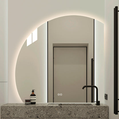 Halvcirkelspegel med LED-ljus och värme, 100x100 cm (Vänstervänd)