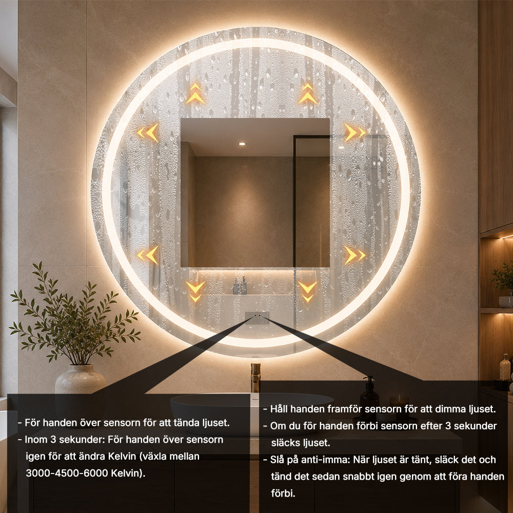 Rund spegel med Frontlight LED-ljus och värme Ø100 cm