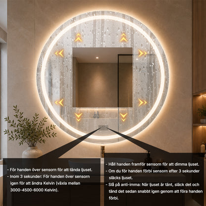 Rund spegel med Frontlight LED-ljus och värme Ø100 cm