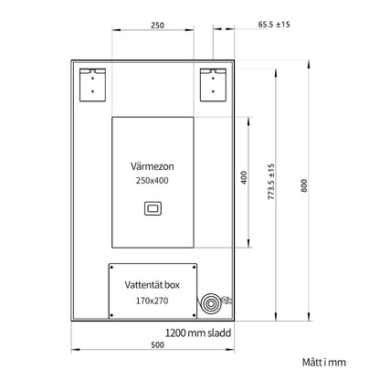 Fyrkantig spegel med LED-ljus i ram och värme 50x80 cm, svart ram