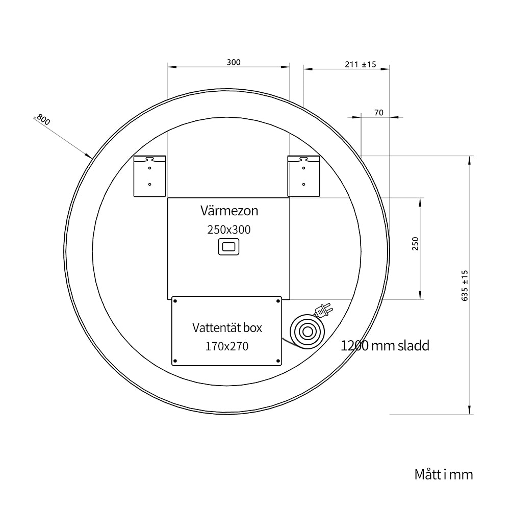 Rund spegel med Frontlight LED-ljus och värme Ø80 cm