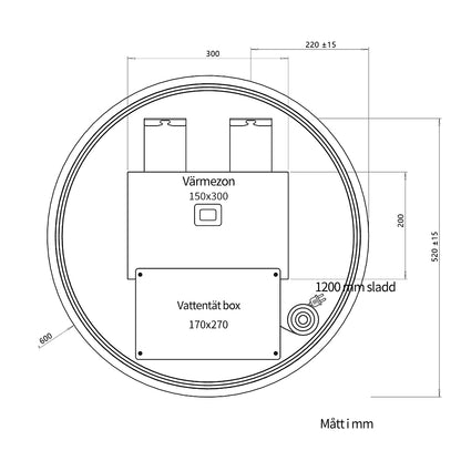 Rund spegel med LED-ljus och värme, Ø60 cm