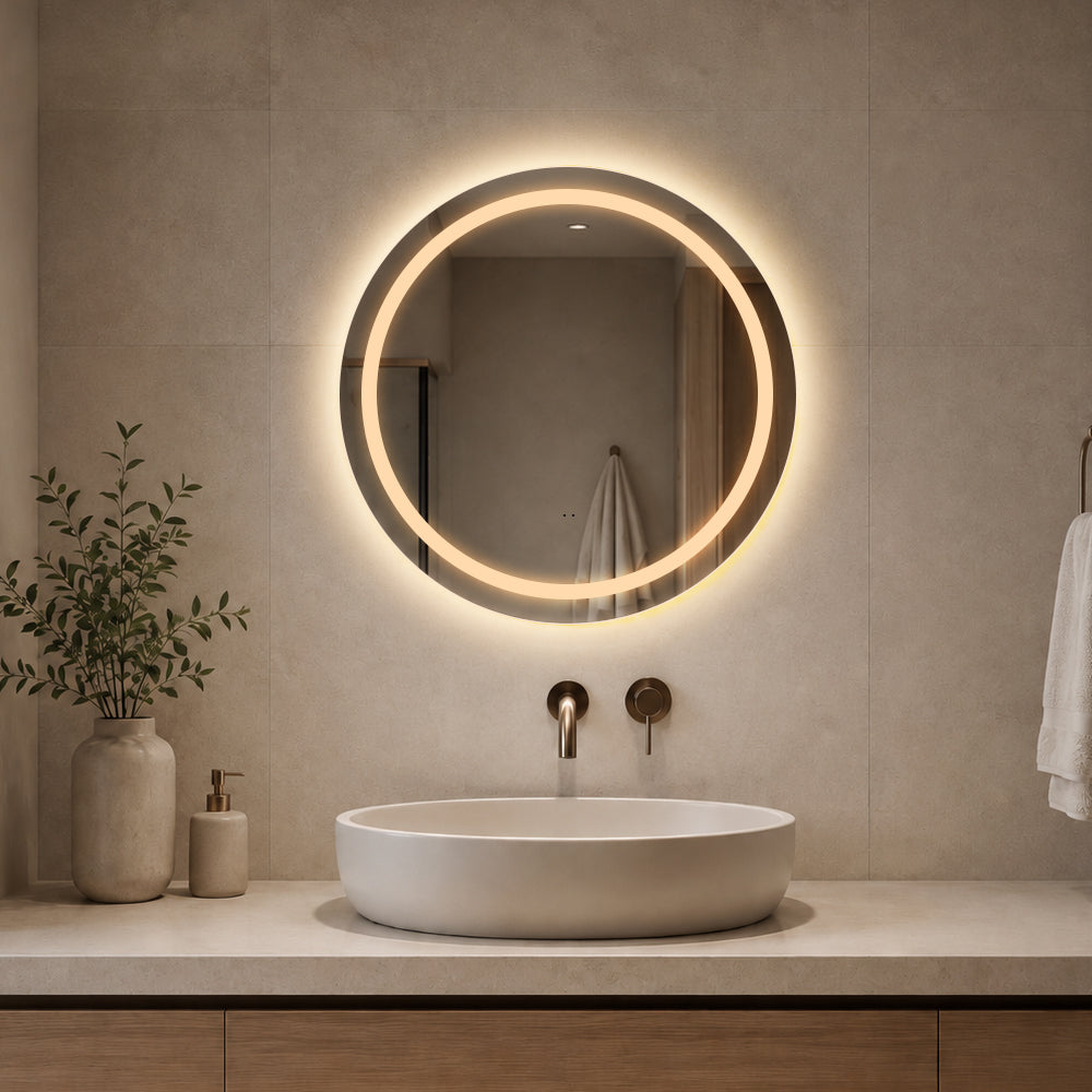 Rund spegel med Frontlight LED-ljus och värme Ø60 cm
