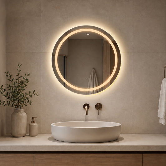 Rund spegel med Frontlight LED-ljus och värme Ø60 cm
