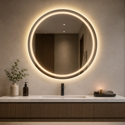 Rund spegel med Frontlight LED-ljus och värme Ø80 cm