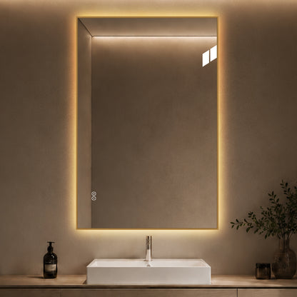 Rektangulär Spegel med LED-ljus och Antidimma 80x120 cm - Guld ram 90º