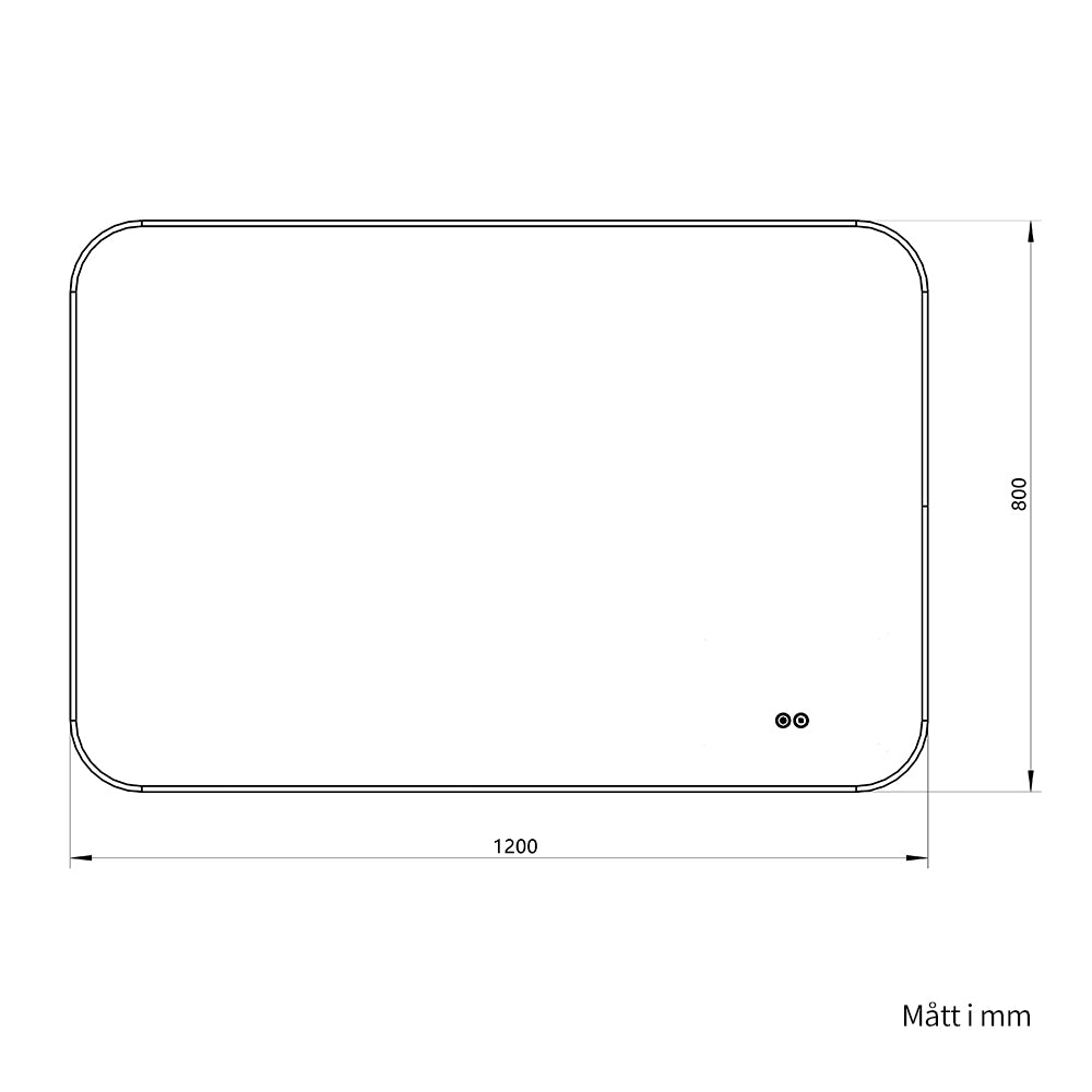 Rektangulär spegel, med LED-ljus och värme, 120x80 cm - Svart ram, runda hörn
