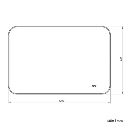 Rektangulär spegel, med LED-ljus och värme, 120x80 cm - Svart ram, runda hörn