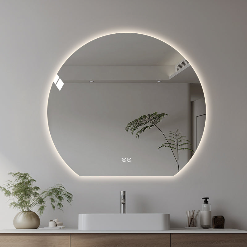 Rund spegel med LED-ljus och värme, Ø120 cm - Skuren