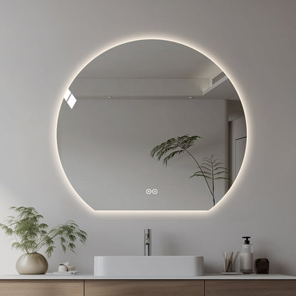 Rund spegel med LED-ljus och värme, Ø120 cm - Skuren
