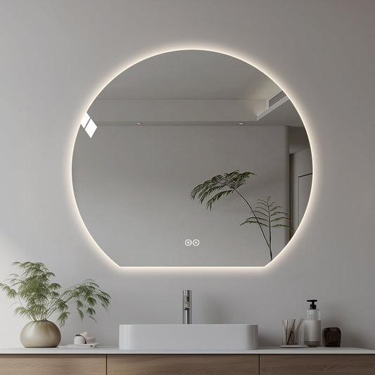 Rund spegel med LED-ljus och värme, Ø120 cm - Skuren