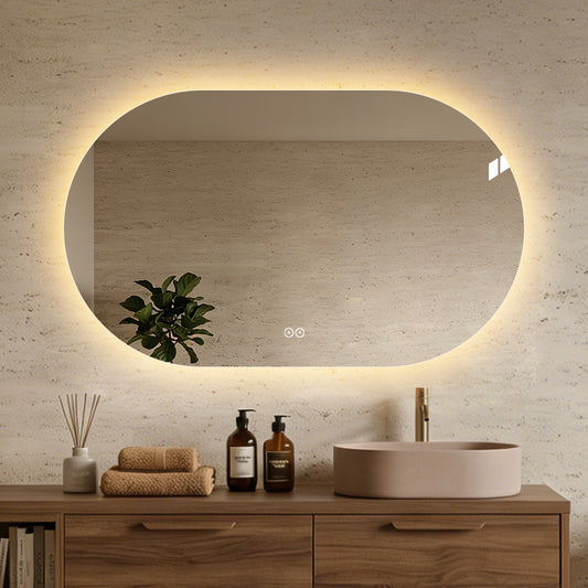 Oval spegel med LED-ljus och värme, 120x80 cm