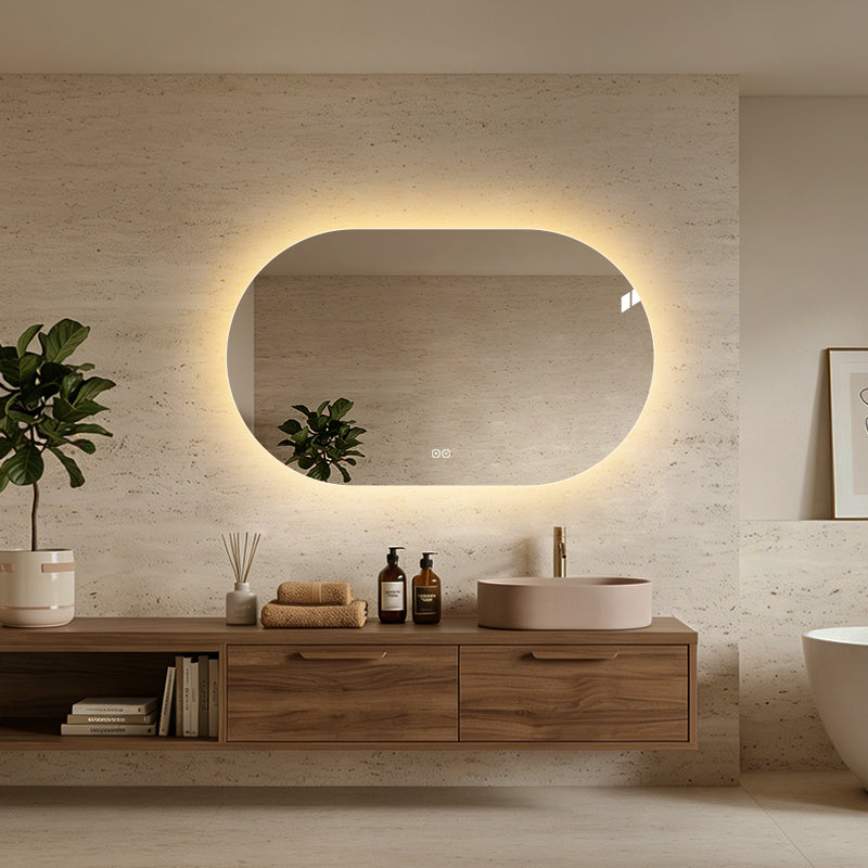 Oval spegel med LED-ljus och värme, 120x80 cm