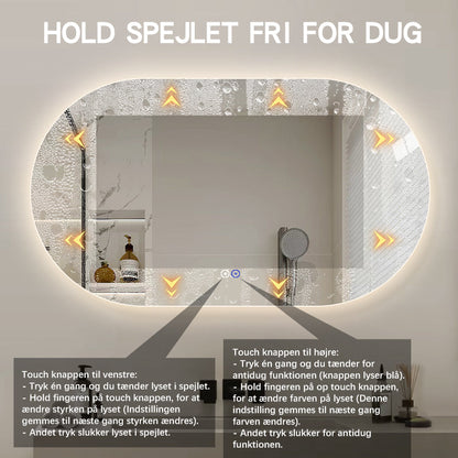 Oval spegel med LED-ljus och värme, 140x80 cm