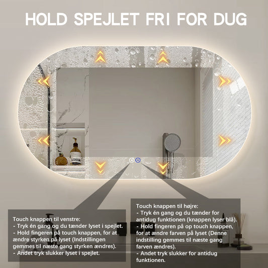 Oval spegel med LED-ljus och värme, 140x80 cm