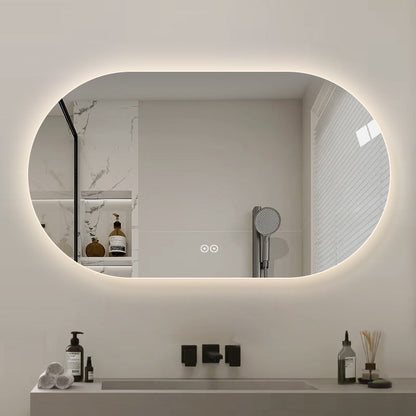 Oval spegel med LED-ljus och värme, 140x80 cm