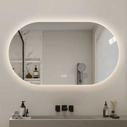 Oval spegel med LED-ljus och värme, 140x80 cm