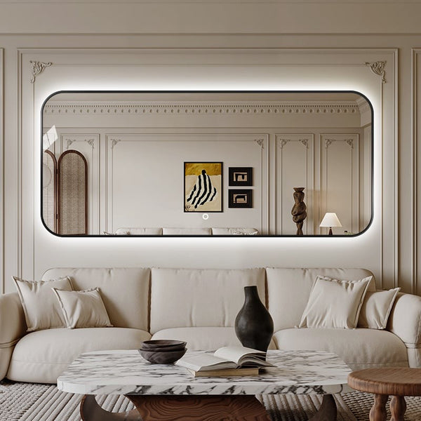 Rektangulär spegel med LED-ljus 180x80 cm, svart ram från Spegelshoppen