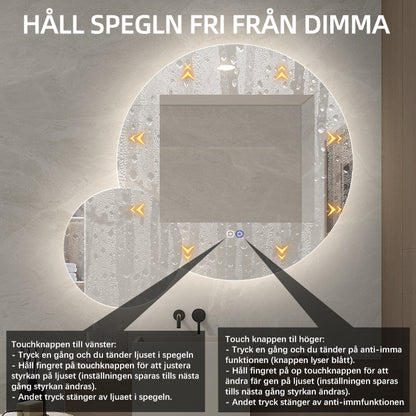 Dubbelspegel med LED-ljus och värme, Ø80 + Ø40 cm (Högervänd)