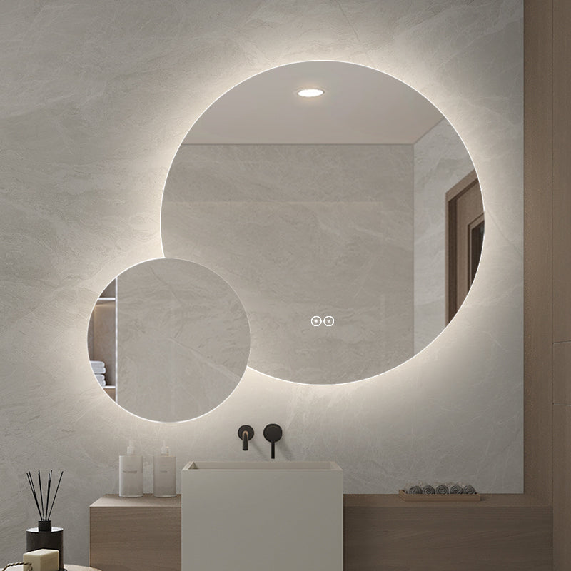 Dubbelspegel med LED-ljus och värme, Ø80 + Ø40 cm (Högervänd)