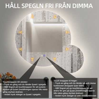 Dubbelspegel med LED-ljus och värme, Ø80 + Ø40 cm (Vänstervänd)