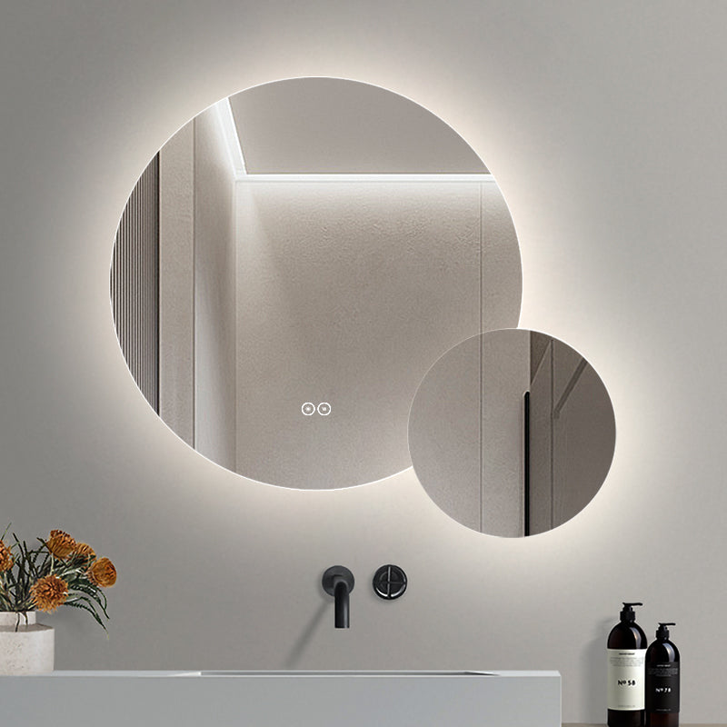 Dubbelspegel med LED-ljus och värme, Ø80 + Ø40 cm (Vänstervänd)