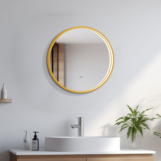Rund spegel med LED-ljus i ram och värme Ø60, guld ram