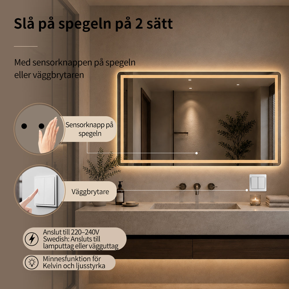 Rektangulärt Spegel med Frontlight LED-ljus och Antidimma 140x80 cm