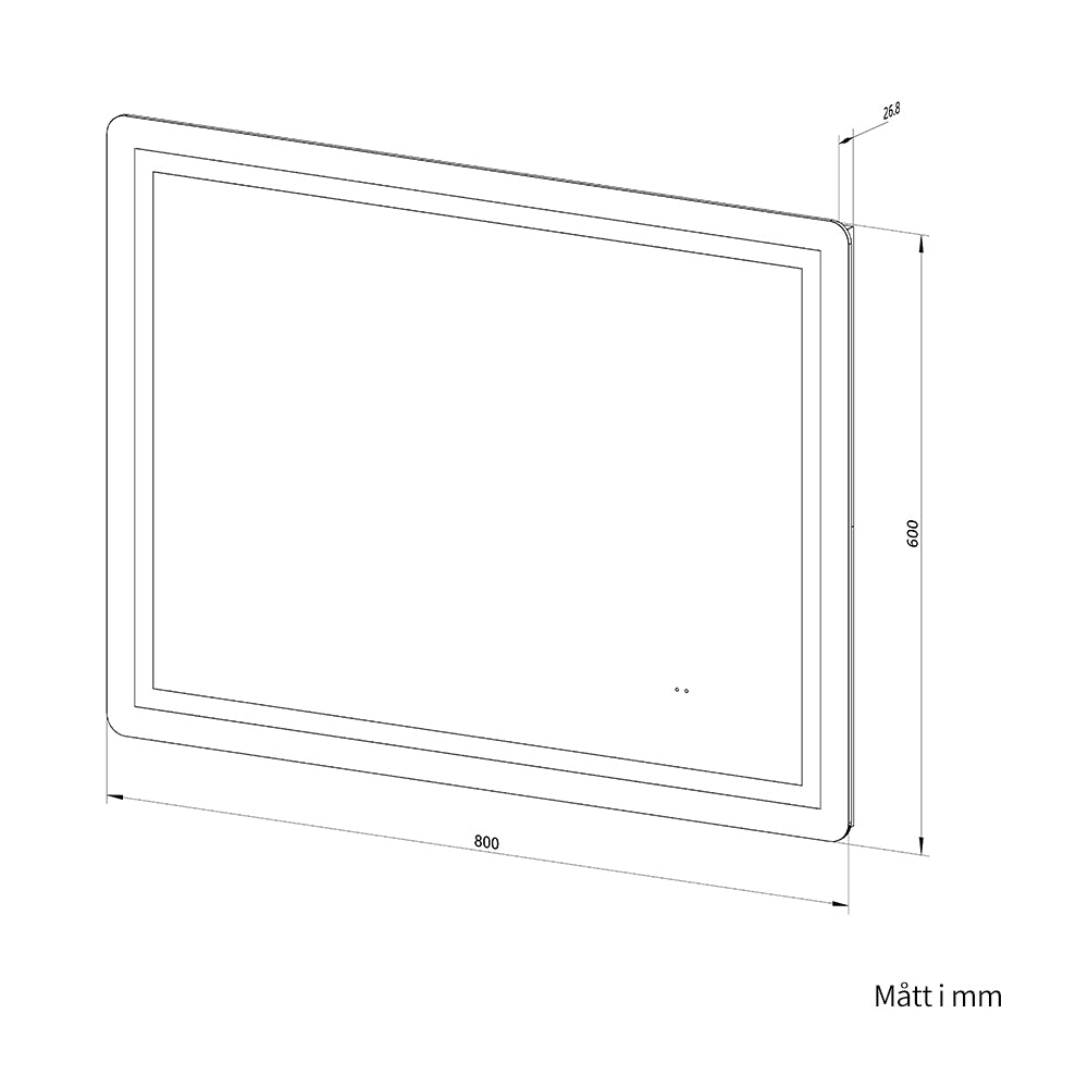 Fyrkantig spegel med Frontlight LED-ljus och värme 80x60 cm