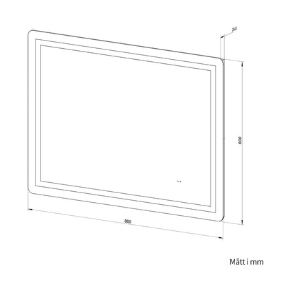 Fyrkantig spegel med Frontlight LED-ljus och värme 80x60 cm