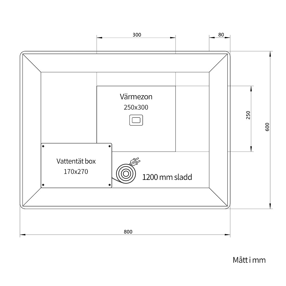 Fyrkantig spegel med Frontlight LED-ljus och värme 80x60 cm