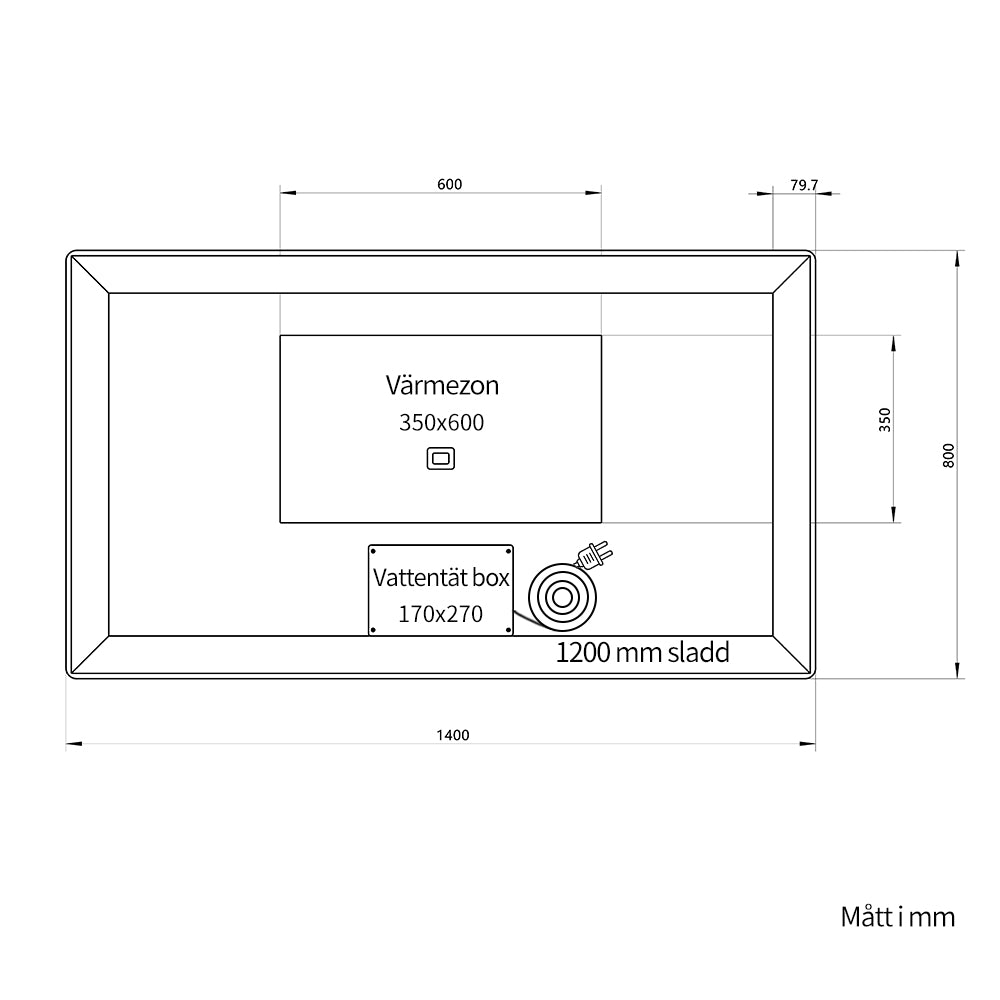 Rektangulärt Spegel med Frontlight LED-ljus och Antidimma 140x80 cm