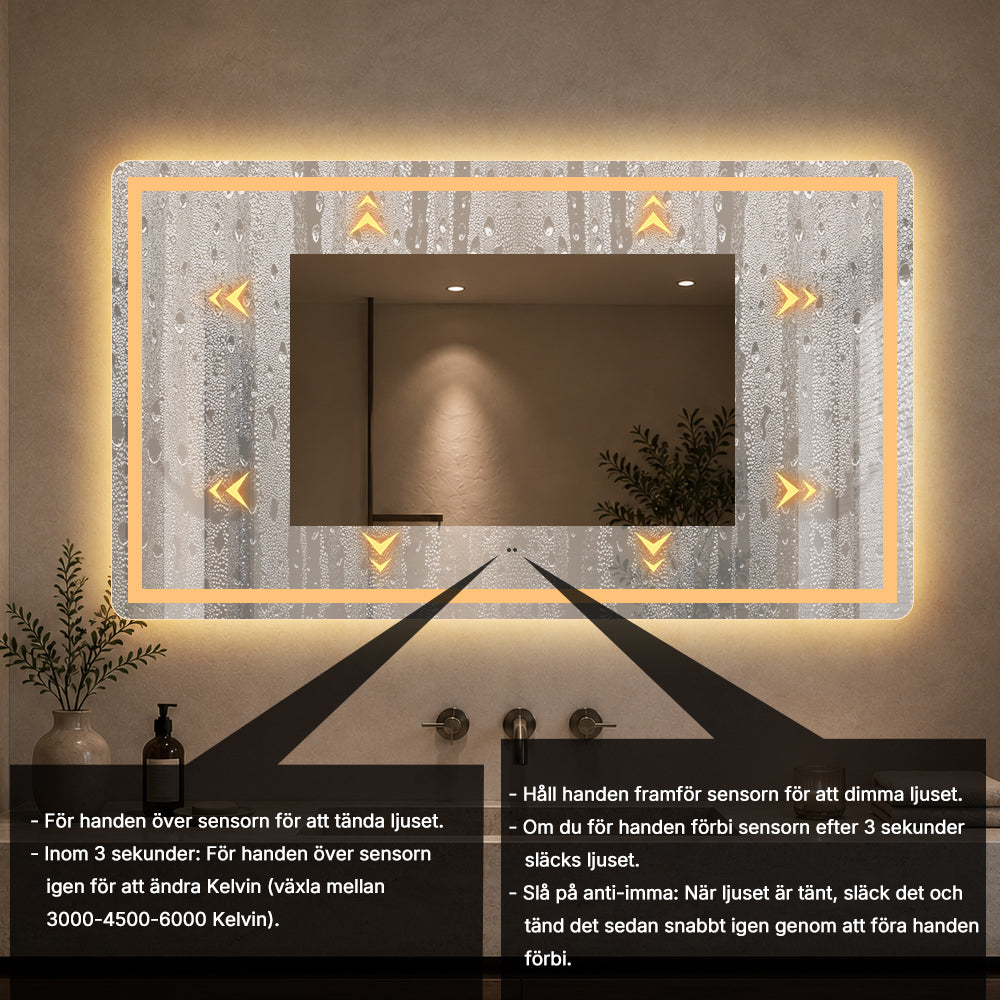 Rektangulärt Spegel med Frontlight LED-ljus och Antidimma 140x80 cm