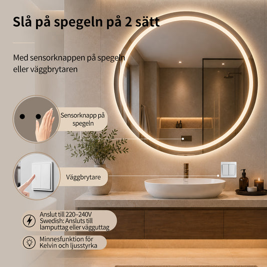 Rund spegel med Frontlight LED-ljus och värme Ø100 cm