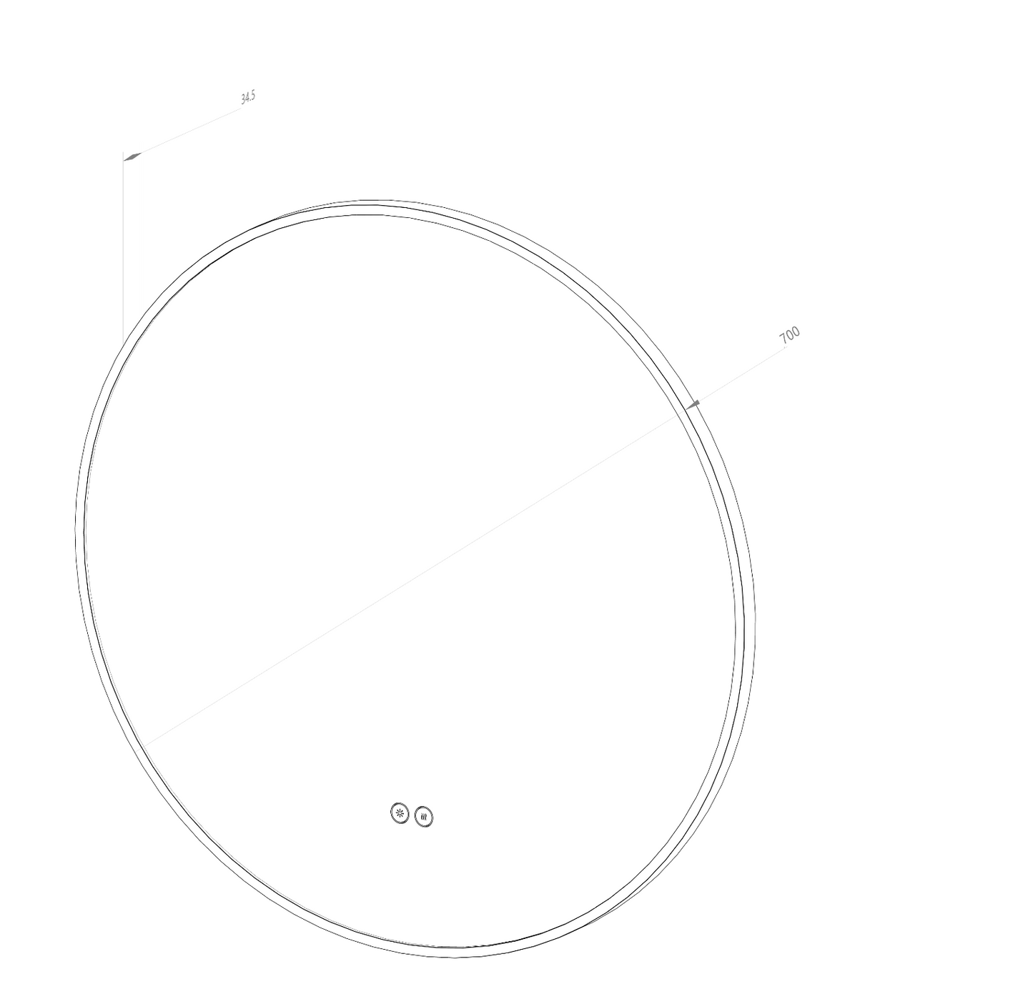 Rund spegel med LED-ljus och värme, Ø70 cm med guld ram